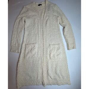 Modern Canvas Cardigan‎ Sweater Women's Medium Cream Open Front Pockets Knitwear